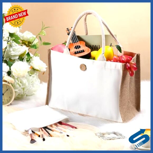 DIY Sublimation Tote and Makeup Bags Set Reusable Canvas Polyester Gift Bags - Picture 4 of 7